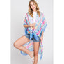 DIONA J WATERCOLOR BOHO GEOMETRIC PRINT KIMONO ONE SIZE COLOR BLUE