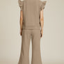 Double Take Full Size Texture Ruffle Short Sleeve Top and Wide Leg Pants Set