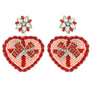 2-Tier Marquise Floral Seed Bead Handmade Heart Shape Valentine Day Earring Red