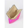 DIONA J METALLIC MIRRORED TOP HANDLE SWING CLUTCH CROSSBODY BAG COLOR FUCHSIA