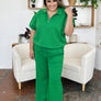 Double Take Full Size Texture Half Zip Short Sleeve Top and Pants Set