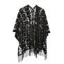 DIONA J FLORAL LACE KIMONO WITH FRINGE ONE SIZE COLOR BLACK