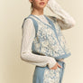 Davi & Dani Lace Patch Open Front Denim Vest