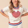 BiBi US Flag Theme Striped Heart Sweater