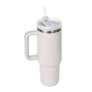 Diona J Insulated Stainless Steel Water Bottle with Handle & Straw Lid Off White