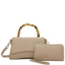 DIONA J 2IN1 PLAIN CURVED WOODEN HANDLE CROSSBODY BAG W WALLET COLOR STONE