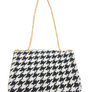 Houndstooth Black and White Pattern Crossbody Bag Handbag with Gold Chain Strap