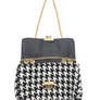 Houndstooth Black and White Pattern Crossbody Bag Handbag with Gold Chain Strap