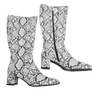 Women's Tall Heel Knee-High Boots – Snakeskin Print Wide Calf Boots with Chunky Heel and Zip-Up Design, Mid-Calf to Knee-High Style