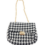 Houndstooth Black and White Pattern Crossbody Bag Handbag with Gold Chain Strap
