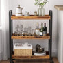 3-Tier Narrow Storage Rolling Cart w/ Wheels Wood Steel Frame Slim Kitchen Dine