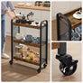 3-Tier Narrow Storage Rolling Cart w/ Wheels Wood Steel Frame Slim Kitchen Dine