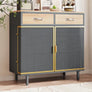 Rattan Shoe Cabinet with 2Flip Drawers,Black Free Standing Storage Racks with Metal Legs,Shoe Organizers Entrance Hallway(Black)