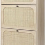 Natural Rattan Cabinet with 3 Flip Drawers, Free Standing Modern 3-Tier Shoe Storage Rack for Heels, Slippers