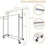 Double Rod Clothing Garment Rack, Rolling Clothes Organizer on Wheels for Hanging Clothes,with 4 hooks, Chrome