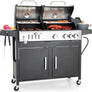 BBQ Grill Propane Gas Grill and Charcoal Grill Combo with Side Burner & Porcelain-Enameled Cast Iron Grate, Dual Fuel BBQ