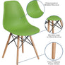 Elon Series Green Plastic Chair w/ Wooden Legs 22.5"D x 18.25"W x 31.5"H-6 Color