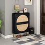 Rattan Shoe Cabinet with 2Flip Drawers,Black Free Standing Storage Racks with Metal Legs,Shoe Organizers Entrance Hallway(Black)