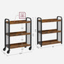 3-Tier Narrow Storage Rolling Cart w/ Wheels Wood Steel Frame Slim Kitchen Dine
