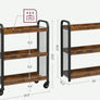 3-Tier Narrow Storage Rolling Cart w/ Wheels Wood Steel Frame Slim Kitchen Dine