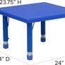 24" Square Natural Plastic Height Adjustable Activity Table Set with 4 Chairs
