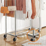 Double Rod Clothing Garment Rack, Rolling Clothes Organizer on Wheels for Hanging Clothes,with 4 hooks, Chrome