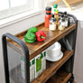 3-Tier Narrow Storage Rolling Cart w/ Wheels Wood Steel Frame Slim Kitchen Dine