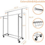 Double Rod Clothing Garment Rack, Rolling Clothes Organizer on Wheels for Hanging Clothes,with 4 hooks, Chrome