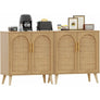 Living room cabinet,Set of 2 Rattan Storage Cabinet with Doors, Accent Bathroom Floor Cabinet, Modern Sideboard Buffet Cabinet