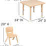 24" Square Natural Plastic Height Adjustable Activity Table Set with 4 Chairs