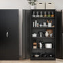 Metal Storage Cabinet, 72" Black Locking Doors and 4 Shelves, Tall Tool Garage