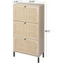 Natural Rattan Cabinet with 3 Flip Drawers, Free Standing Modern 3-Tier Shoe Storage Rack for Heels, Slippers