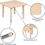 24" Square Natural Plastic Height Adjustable Activity Table Set with 4 Chairs