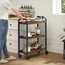 3-Tier Narrow Storage Rolling Cart w/ Wheels Wood Steel Frame Slim Kitchen Dine
