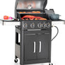 BBQ Grill Propane Gas Grill and Charcoal Grill Combo with Side Burner & Porcelain-Enameled Cast Iron Grate, Dual Fuel BBQ
