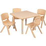 24" Square Natural Plastic Height Adjustable Activity Table Set with 4 Chairs