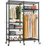 R4 Rolling Garment Rack 6 Tiers Adjustable Heavy Duty Wire Shelving Clothes Rack with Dojavascript:uble Rods and Lockable