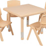 24" Square Natural Plastic Height Adjustable Activity Table Set with 4 Chairs