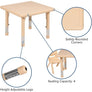24" Square Natural Plastic Height Adjustable Activity Table Set with 4 Chairs