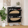 Rattan Shoe Cabinet with 2Flip Drawers,Black Free Standing Storage Racks with Metal Legs,Shoe Organizers Entrance Hallway(Black)