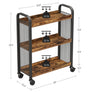 3-Tier Narrow Storage Rolling Cart w/ Wheels Wood Steel Frame Slim Kitchen Dine