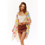 DIONA J FLORAL PRINTED SILKY KIMONO ONE SIZE MULTICOLOR