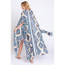 DIONA J BOHO PRINT KIMONO COVER UP ONE SIZE COLOR BLUE