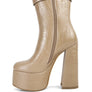 Bumpy Croc High Block Heeled Chunky Ankle Boots