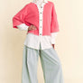 Davi & Dani Faux Layered French Terry Contrast Top