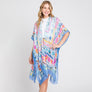 DIONA J WATERCOLOR BOHO GEOMETRIC PRINT KIMONO ONE SIZE COLOR BLUE