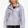 How Dare U Drawstring Hem PU Leather Zip Up Jacket