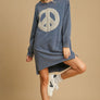 Umgee Peace Lace Applique Frayed Hem French Terry Mini Dress