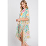 DIONA J HAND DRAWN WATERCOLOR FLOWER GARDEN KIMONO ONE SIZE COLOR BEIGE