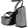 Lustrous Mirror Embellished Flare Heel Sandals